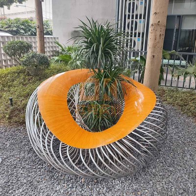 不锈钢镂空异形坐凳金属花坛座椅