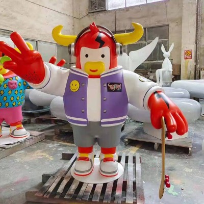 玻璃钢卡通彩绘牛雕塑动物摆件