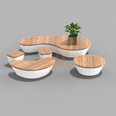 玻璃钢仿木纹艺术花盆座椅