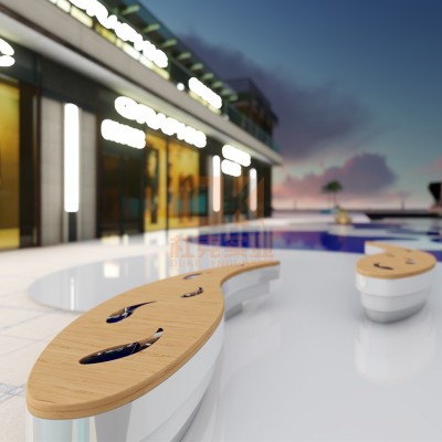 玻璃钢+木艺鱼坐凳