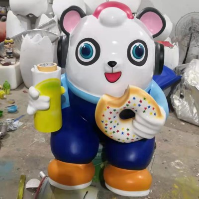 熊猫玻璃钢雕塑餐饮商业街网红打卡雕塑