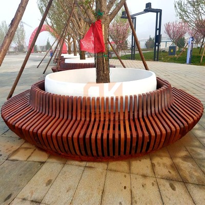 户外菠萝格木质玻璃钢树池坐凳切片圆形花坛座椅
