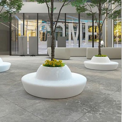 玻璃钢圆形创意花坛靠背树池