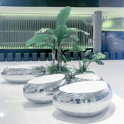 不锈钢鹅卵石花盆坐凳艺术景观休闲椅