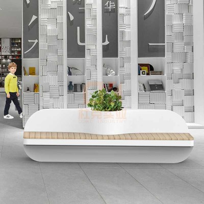 玻璃钢木面花盆座椅异形景观休闲坐凳