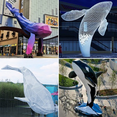 玻璃钢鲸鱼雕塑大型不锈钢海豚动物景观摆件
