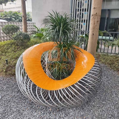 不锈钢镂空异形坐凳金属花坛座椅