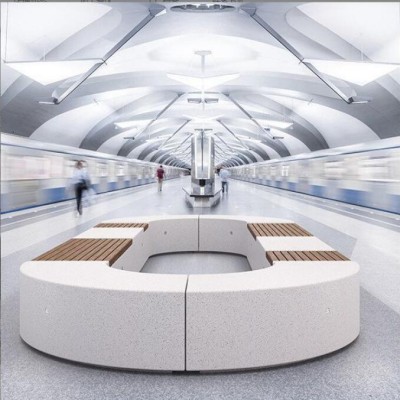 水磨石异形景观坐凳木面艺术座椅