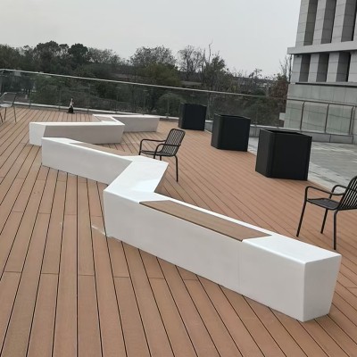 GRC混凝土坐凳户外长条异形木面座椅