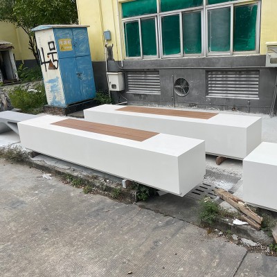 GRC混凝土防腐木坐凳UHPC长条户外景观座椅