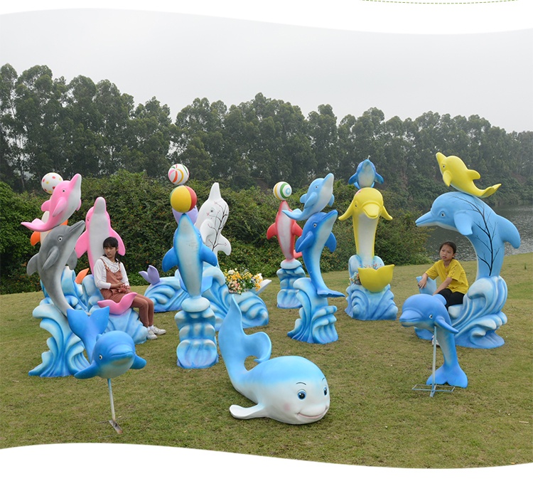 玻璃钢海豚雕塑动物海洋主题摆件
