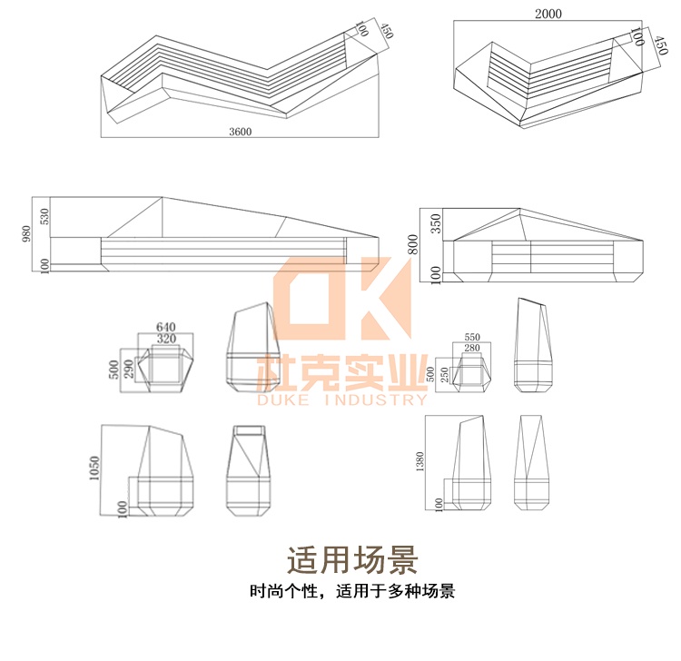 玻璃钢切面长椅尺寸