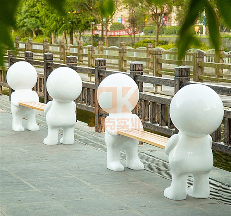 玻璃钢小白人坐凳艺术造型雕塑景观座椅