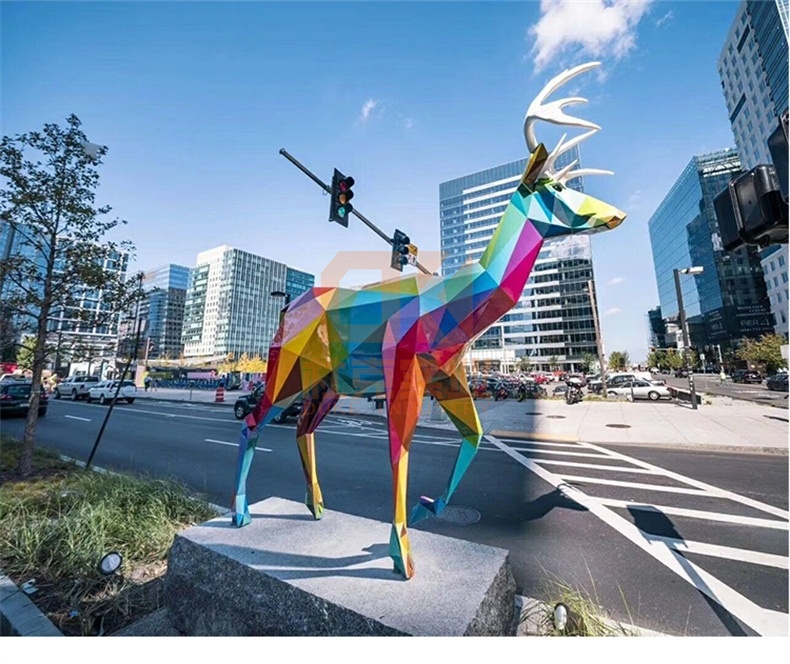 不锈钢雕塑定制玻璃钢切面鹿雕塑动物摆件