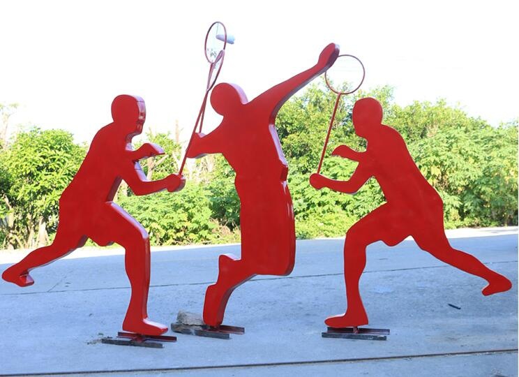 玻璃钢羽毛球运动抽象人物雕塑，简约现代的落地摆件!