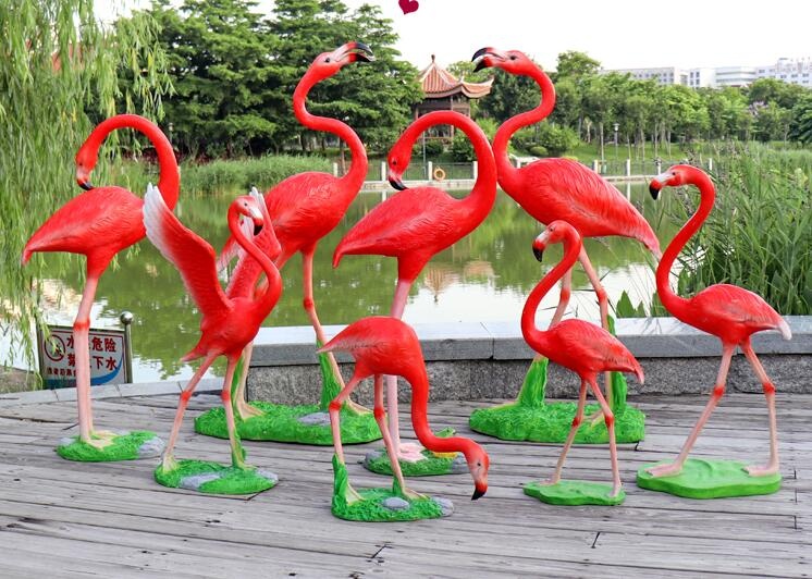火烈鸟玻璃钢雕塑，庭院花园创意动物摆件!