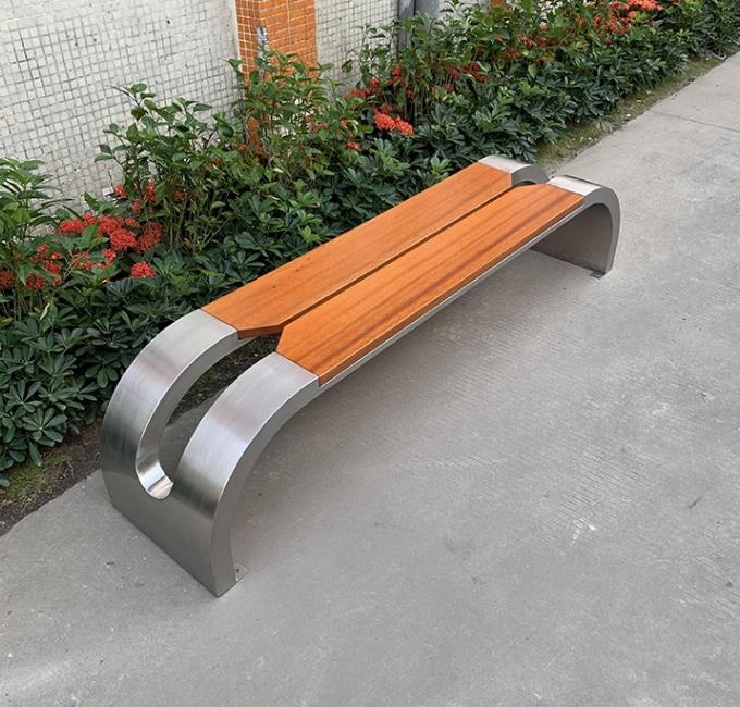 不锈钢防腐木坐凳长条公园景观广场座椅