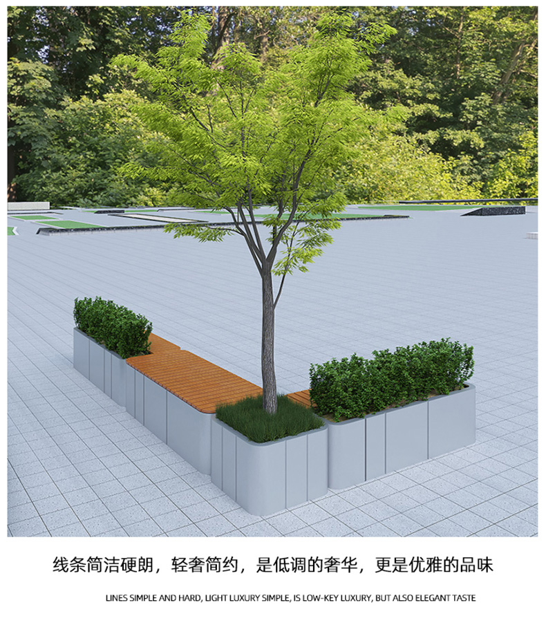 不锈钢长条花箱防腐木板景观坐凳 不锈钢长条花箱防腐木板景观坐凳