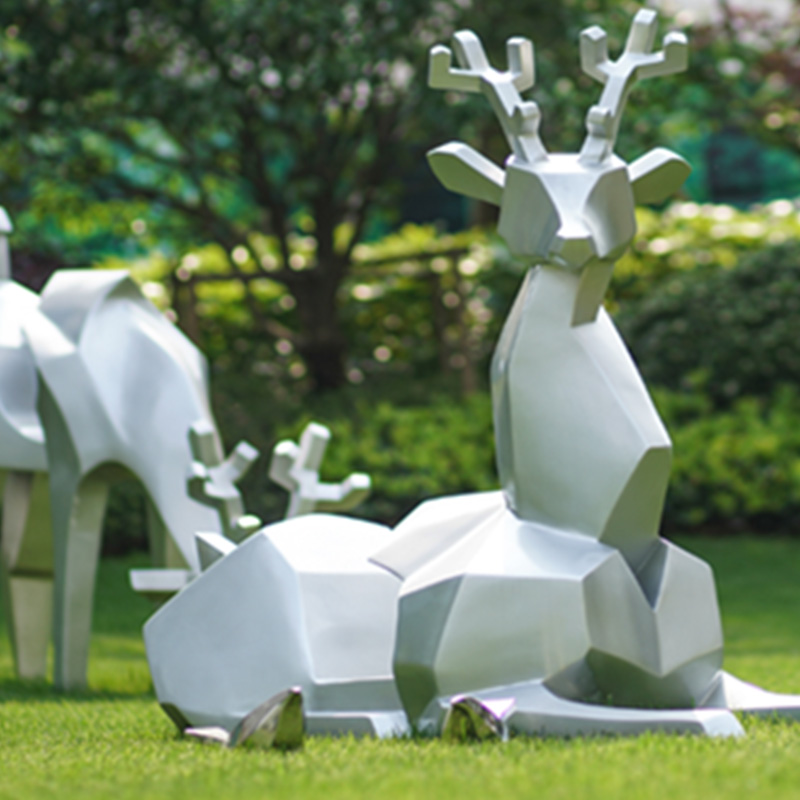 玻璃钢雕塑鹿摆件户外不锈钢景观动物小品