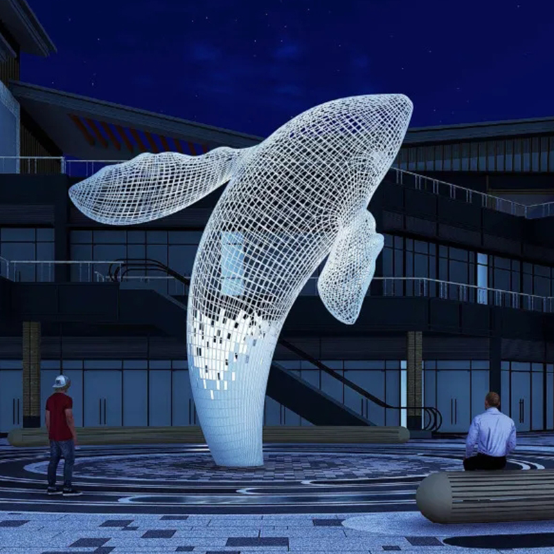 玻璃钢鲸鱼雕塑大型不锈钢海豚动物景观摆件