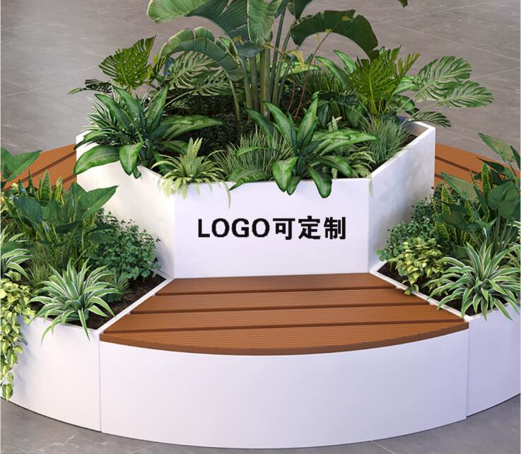 玻璃钢花盆异形景观坐凳不锈钢创意防腐木座椅 玻璃钢花盆异形景观坐凳不锈钢创意防腐木座椅