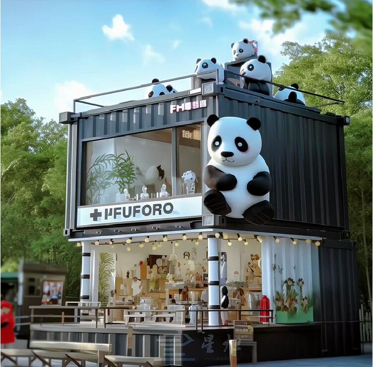 玻璃钢大型熊猫爬墙雕塑切面景观动物摆件